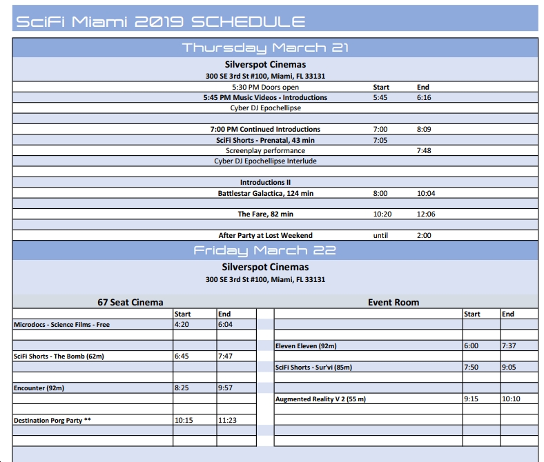 SciFi Miami Schedule -1 SciFi Miami Schedule -1