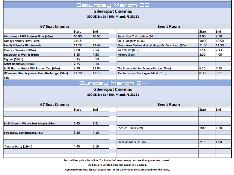 SciFi Miami Schedule -2 SciFi Miami Schedule -2